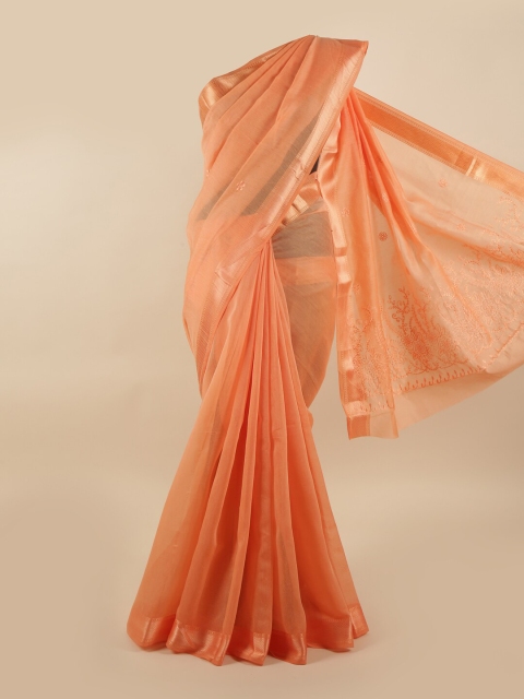 

Pothys Orange Floral Embroidered Cotton Blend Saree