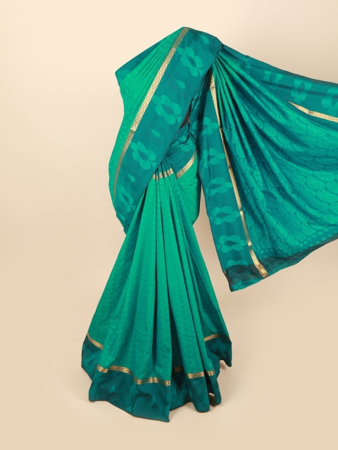 

Pothys Green & Gold-Toned Floral Printed Saree
