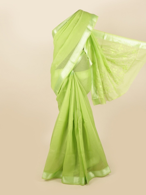 

Pothys Green & Silver-Toned Embroidered Saree