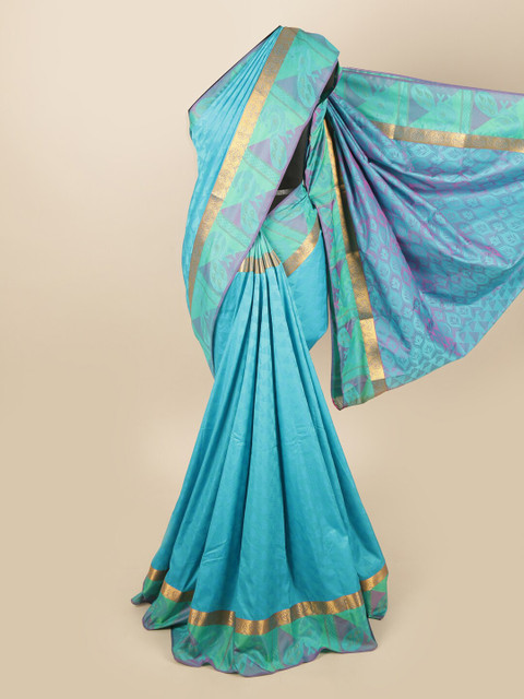 

Pothys Turquoise Blue & Gold-Toned Woven Design Saree