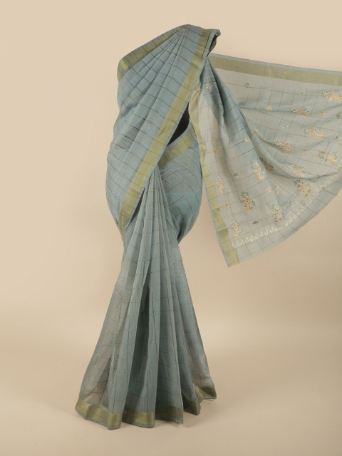 

Pothys Grey & Gold-Toned Checked Saree