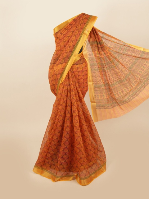 

Pothys Women Orange Printed Cotton Blend Saree with Blouse