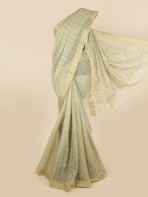 

Pothys Gold-Toned & Orange Checked Zari Saree