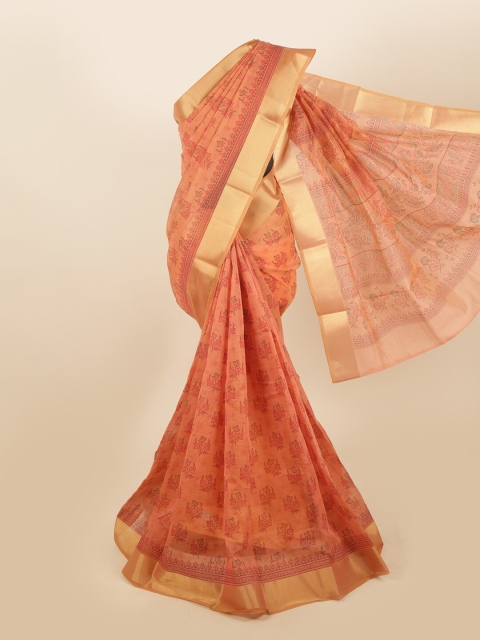 

Pothys Orange & Brown Ethnic Motifs Zari Saree