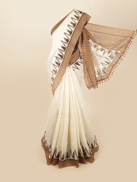 

Pothys Cream-Coloured & Brown Printed Saree