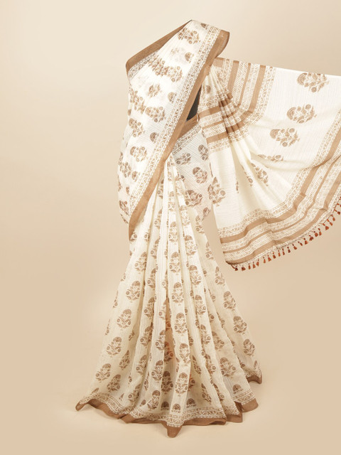

Pothys Cream-Coloured & Brown Ethnic Motifs Saree