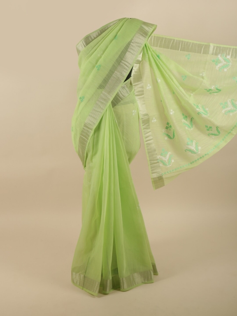 

Pothys Green & Silver-Toned Floral Cotton Blend Saree