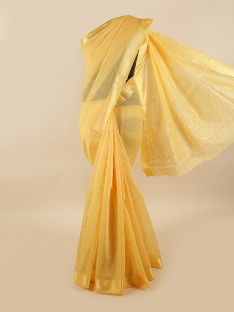 

Pothys Yellow & Gold-Toned Floral Zari Saree