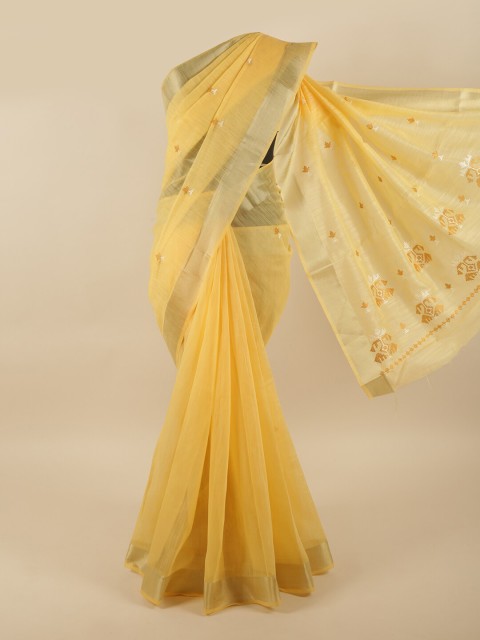 

Pothys Yellow & Off White Floral Zari Saree