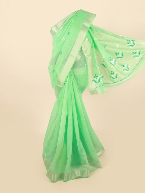 

Pothys Green & Silver-Toned Embroidered Saree