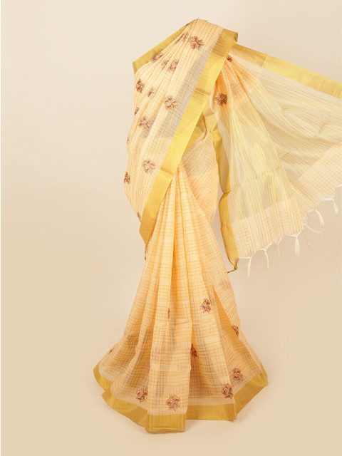 

Pothys Yellow & Gold-Toned Floral Zari Saree