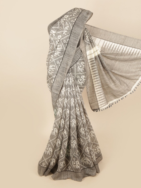 

Pothys Cream-Coloured & Grey Ethnic Motifs Printed Saree