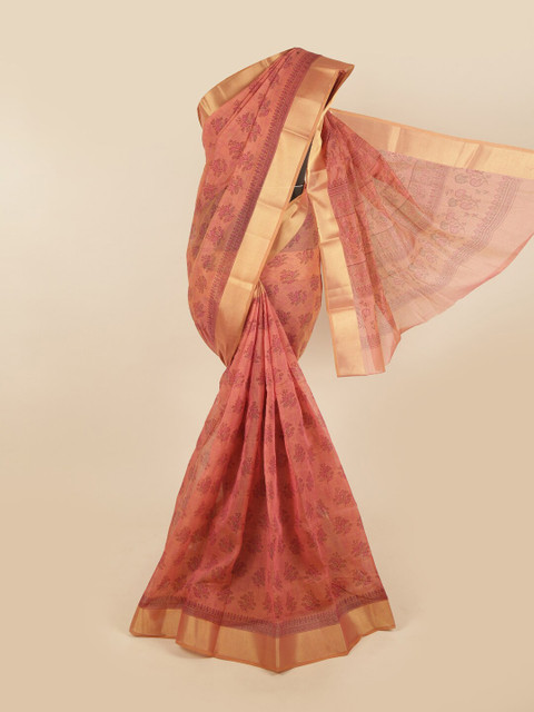 

Pothys Pink & Gold-Toned Ethnic Motifs Printed Saree