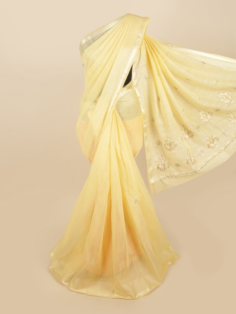 

Pothys Yellow & Gold-Toned Embroidered Saree