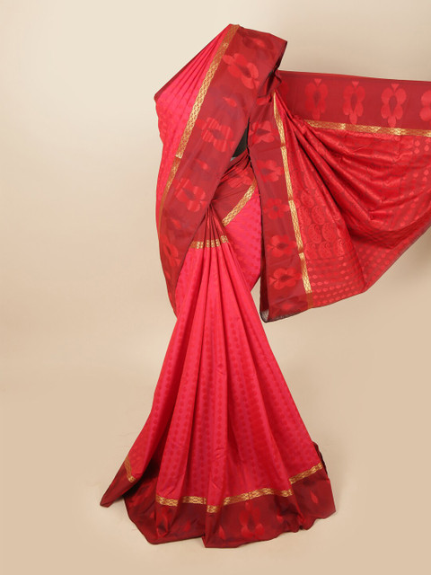 

Pothys Pink & Red Ethnic Motifs Woven Design Saree
