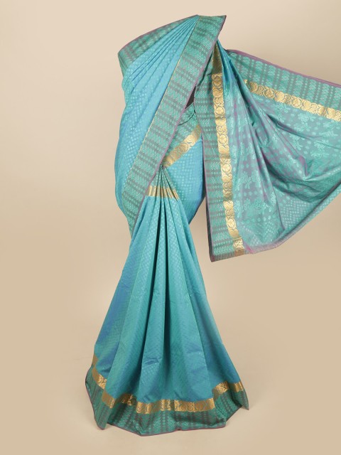 

Pothys Blue & Gold-Toned Floral Zari Saree