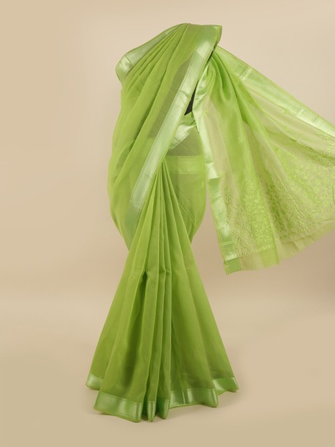 

Pothys Green & Silver-Toned Ethnic Motifs Saree