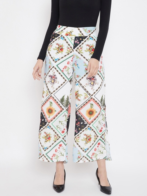 

Madame Women White & Yellow Floral Printed Palazzos