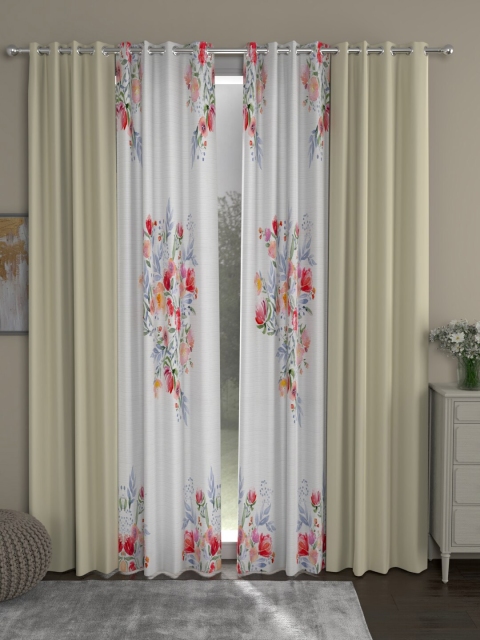 

ROSARA HOME Cream-Coloured & White Set of 4 Black Out Long Door Curtain