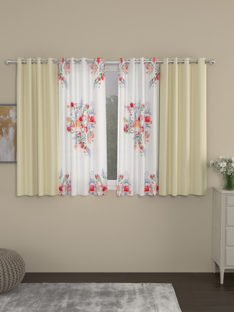 

ROSARA HOME Cream-Coloured & White Set of 4 Black Out Window Curtain