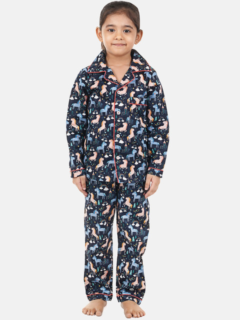 

Hippodrome Unisex Kids Blue & Pink Printed Night suit