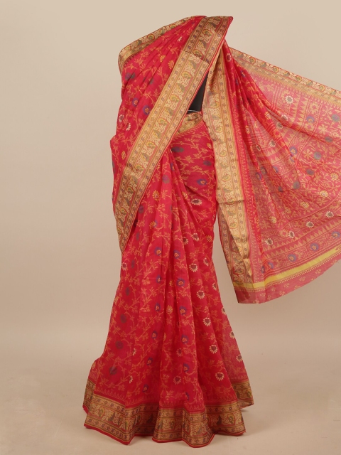 

Pothys Pink & Gold-Toned Floral Printed Saree