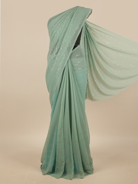 

Pothys Green & Silver-Toned Embellished Saree