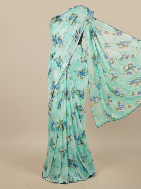 

Pothys Green & Blue Floral Saree