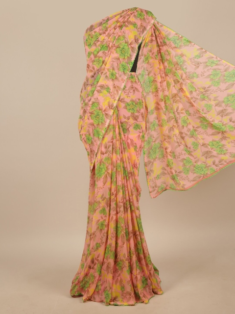 

Pothys Peach-Coloured & Green Floral Printed Saree