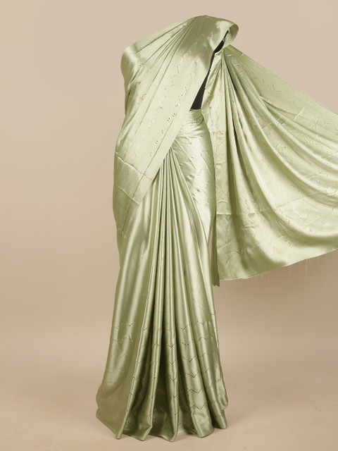 

Pothys Sea Green & Gold-Toned Embellished Zari Satin Saree