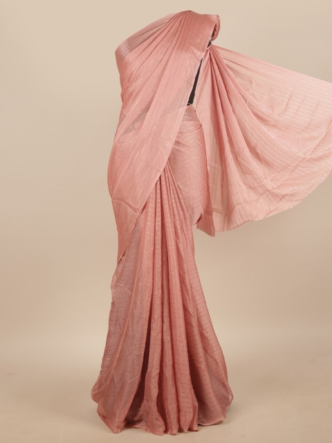 

Pothys Pink & Silver-Toned Poly Chiffon Striped Saree