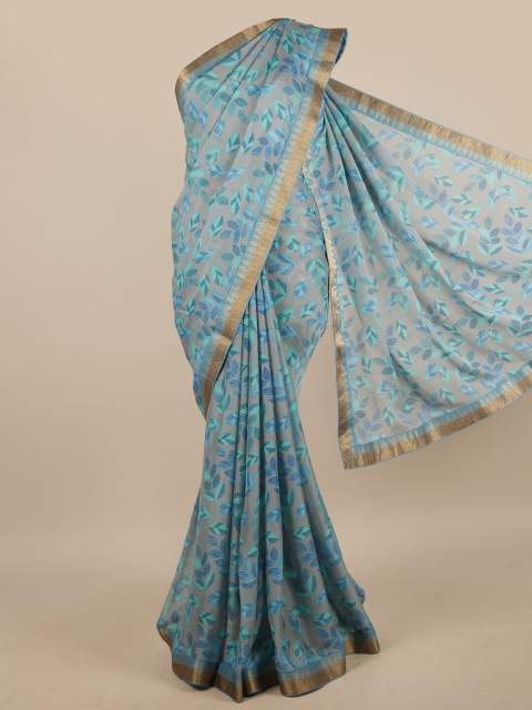 

Pothys Grey & Blue Floral Poly Chiffon Saree