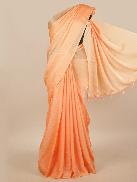 

Pothys Peach-Coloured Striped Zari Poly Chiffon Saree