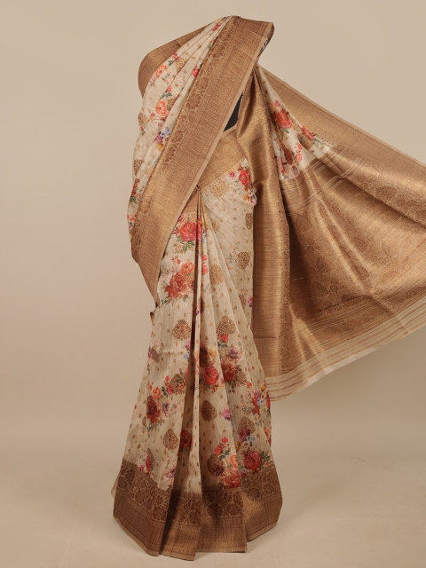 

Pothys Mustard & Red Floral Jute Silk Saree