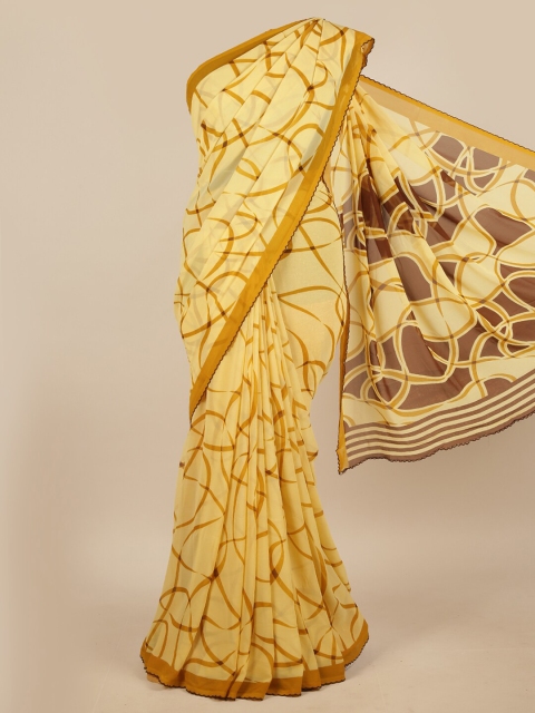 

Pothys Yellow & Brown Abstract Printed Saree