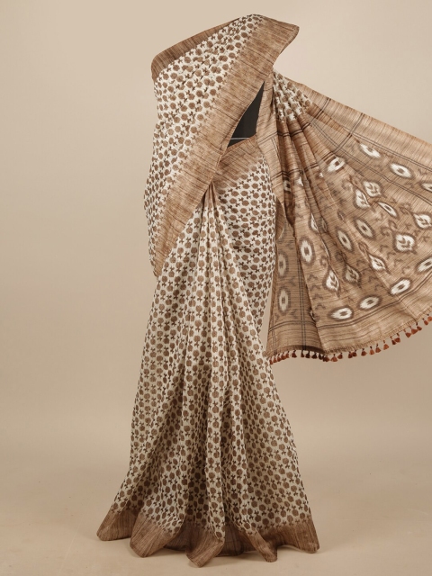 

Pothys Cream-Coloured & Brown Floral Printed Saree