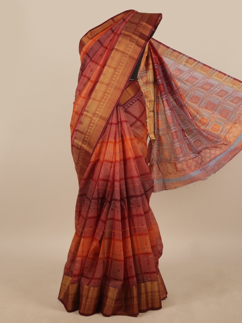 

Pothys Red & Orange Checked Saree