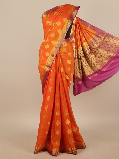 

Pothys Women Orange & Gold Georgette Saree with Blouse