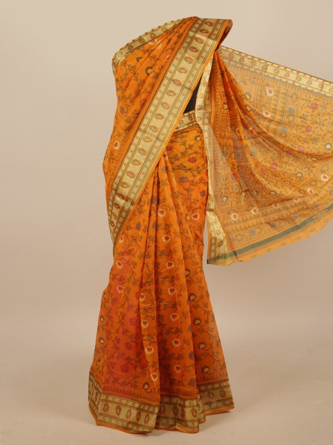 

Pothys Mustard & Green Floral Cotton Blend Saree