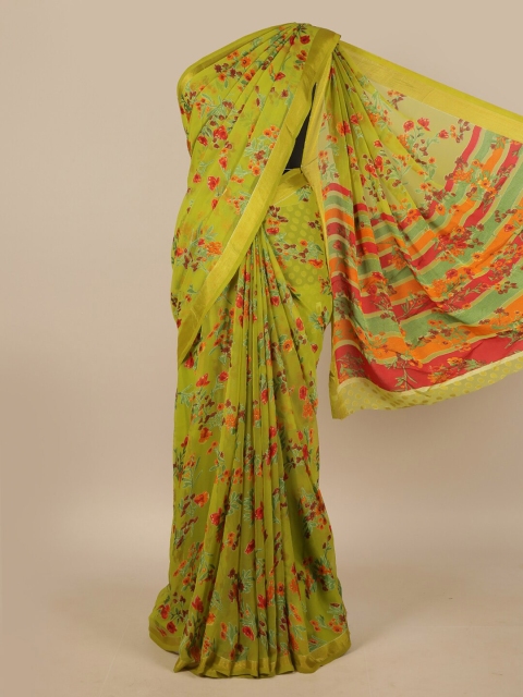 

Pothys Green & Red Floral Printed Saree
