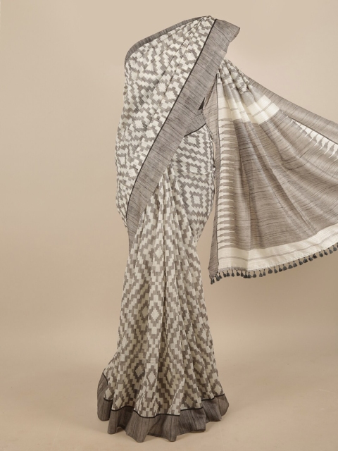 

Pothys Cream-Coloured & Grey Jute Silk Saree