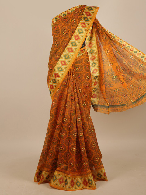 

Pothys Mustard & Green Printed Saree