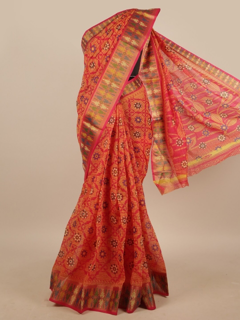 

Pothys Coral & Blue Floral Zari Saree