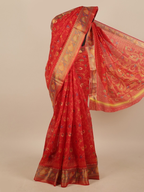 

Pothys Women Red Printed Cotton Blend Saree with Blouse