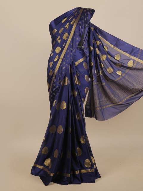 

Pothys Blue & Gold-Toned Ethnic Motifs Zari Poly Goergette Saree