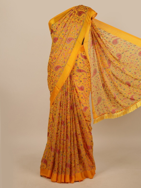 

Pothys Mustard Poly Chiffon Paisley Printed Saree