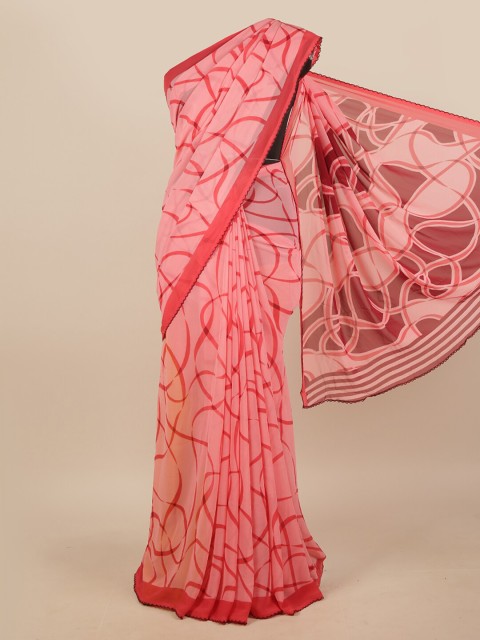 

Pothys Pink & Brown Printed Poly Chiffon Saree