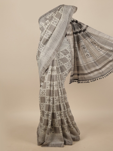 

Pothys Grey & White Ethnic Motifs Jute Silk Saree