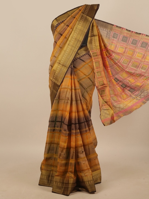 

Pothys Brown & Orange Geometric Printed Saree