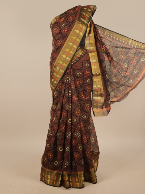 

Pothys Brown & Gold-Toned Floral Printed Saree